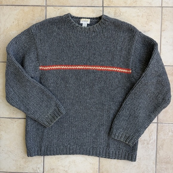 J.CREW Other - J Crew Sweater Men XL Tall XLT Gray Striped Heavy Chunky Hand Knit Wool Crewneck